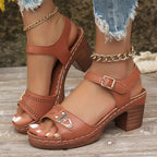 Camila - Sandalias de verano con tacón ancho y diseño perforado