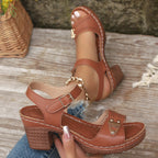 Camila - Sandalias de verano con tacón ancho y diseño perforado