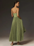Claudia – Vestido Midi Plisado con Tirantes Finos para Mujer