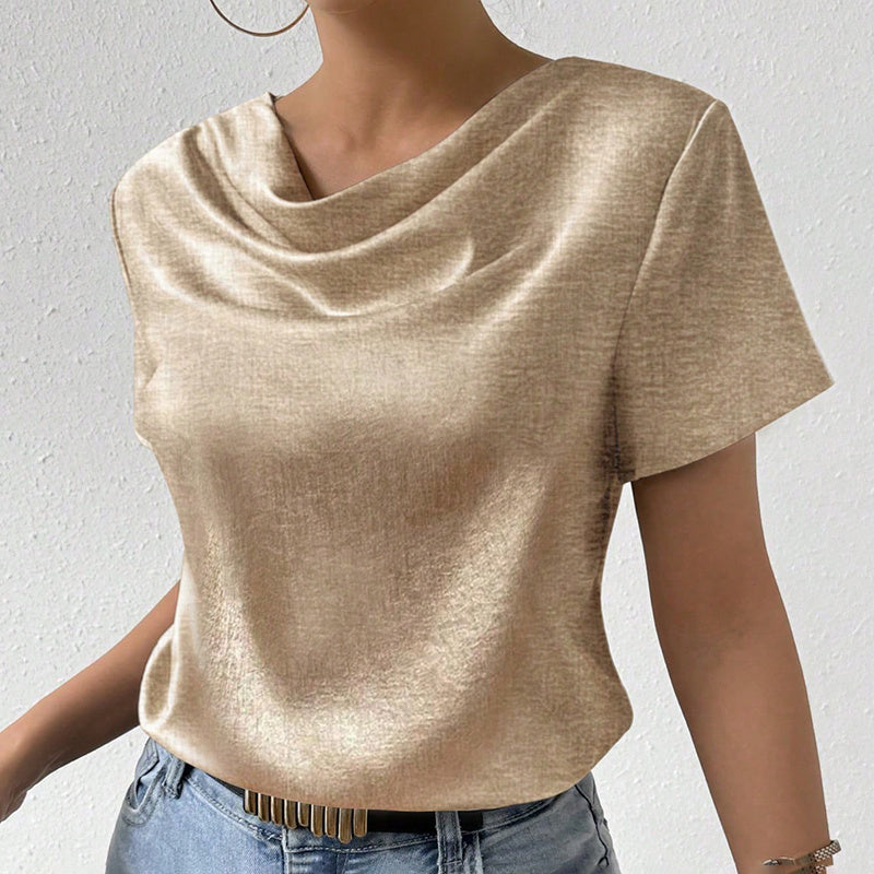 Estela - Blusa satinada con cuello drapeado