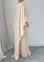 Isabela – Vestido largo plisado con capa para mujer