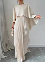 Isabela – Vestido largo plisado con capa para mujer