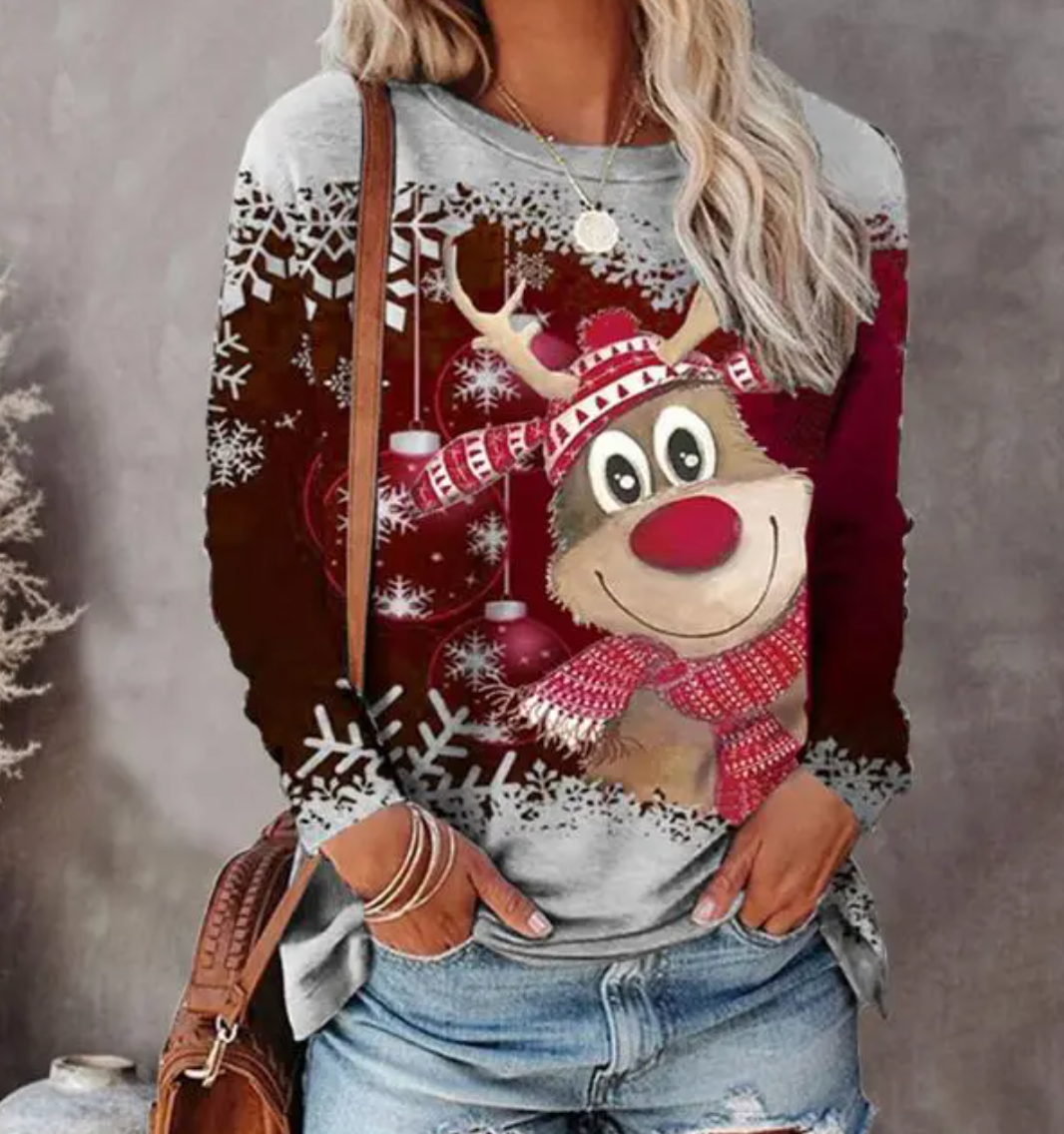 Clara – Sudadera navideña con estampado de reno para mujer