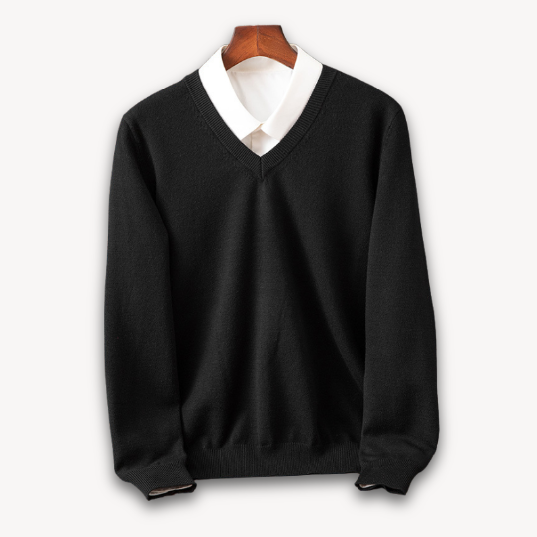Leo – Jersey de punto con cuello en V y camisa integrada para hombre