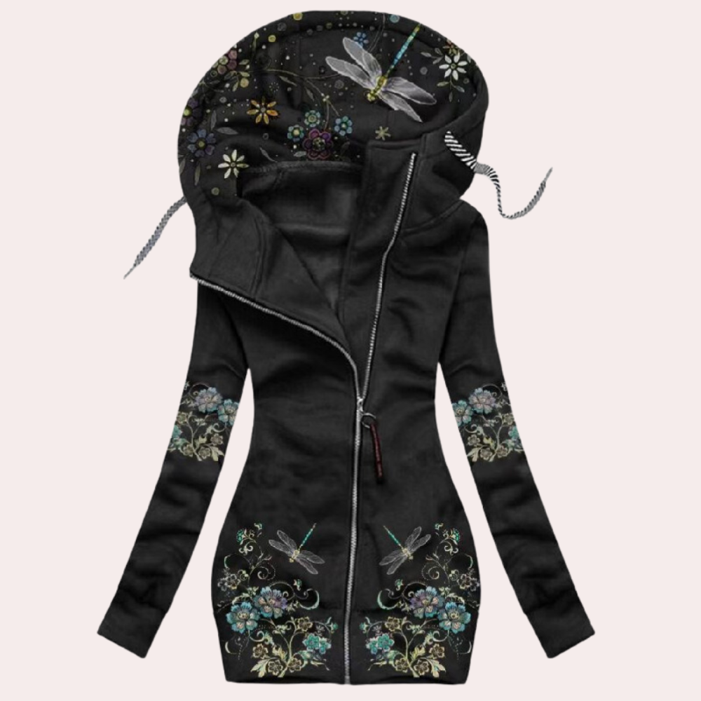 Isabella - Chaqueta de lana mujer con capucha y estampado floral