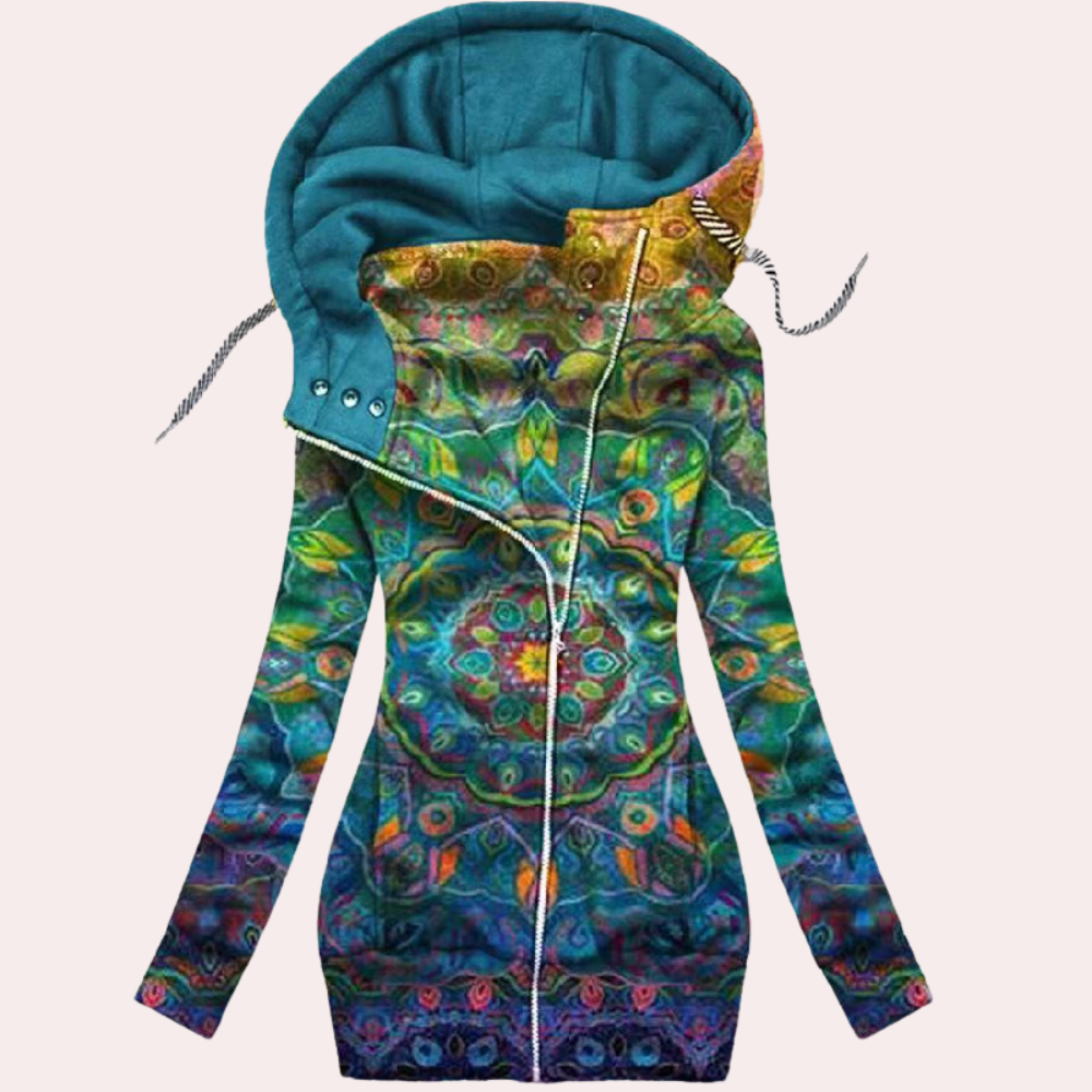 Isabella - Chaqueta de lana mujer con capucha y estampado floral