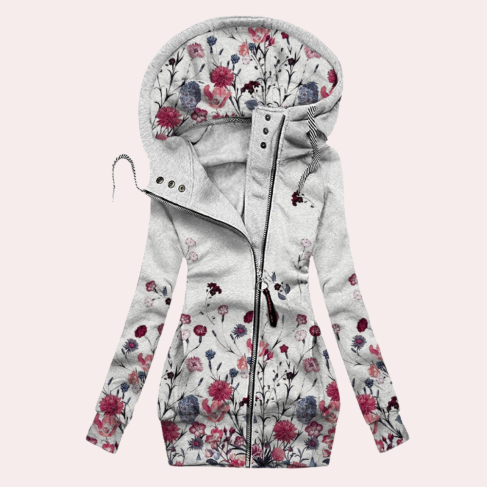 Isabella - Chaqueta de lana mujer con capucha y estampado floral