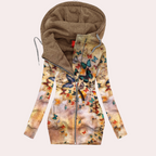 Isabella - Chaqueta de lana mujer con capucha y estampado floral