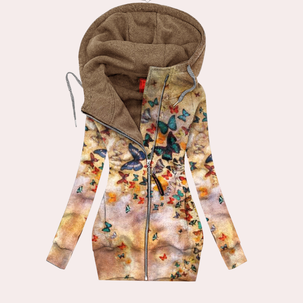 Isabella - Chaqueta de lana mujer con capucha y estampado floral