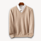 Leo – Jersey de punto con cuello en V y camisa integrada para hombre