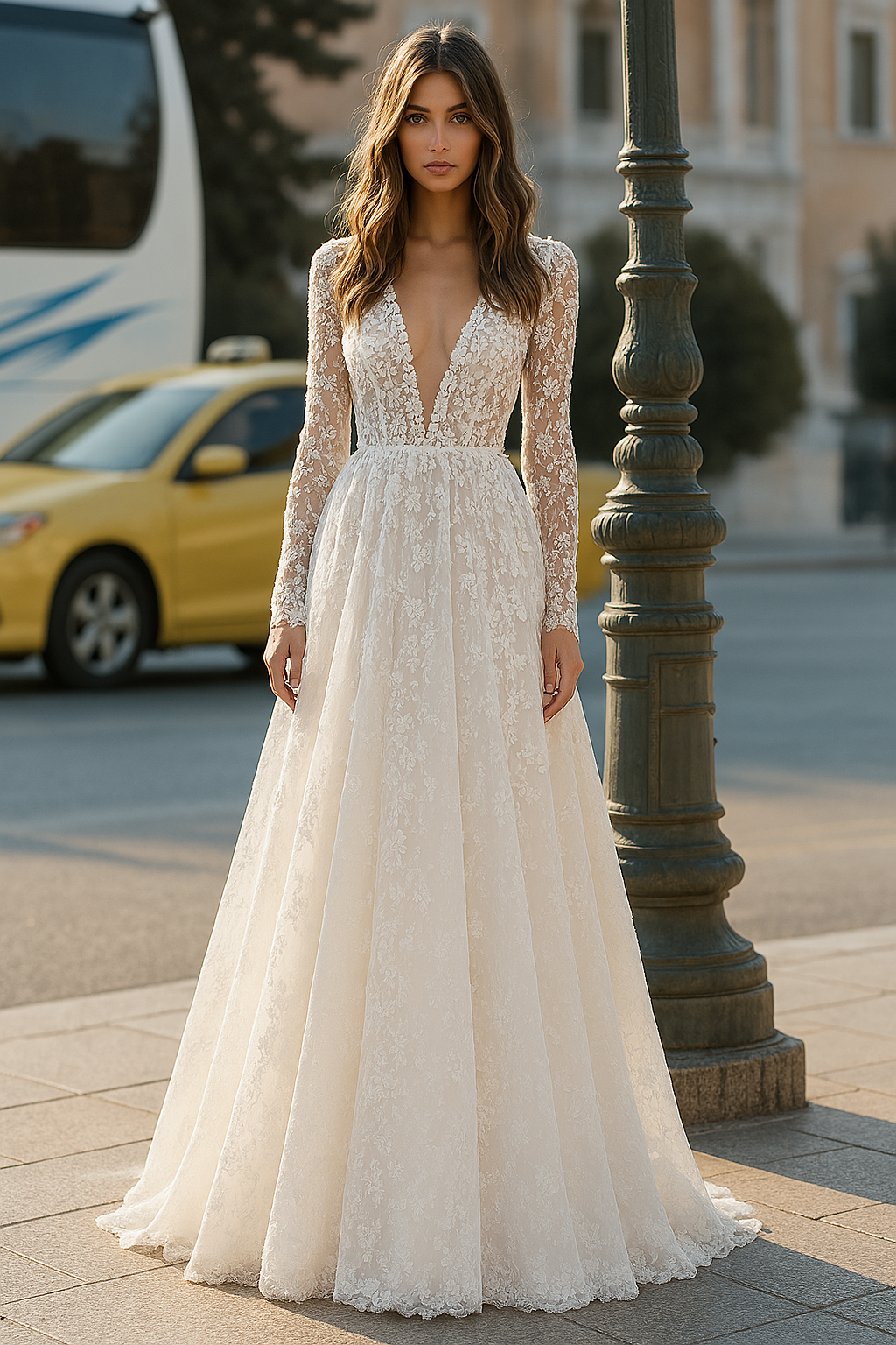 Uxía | Vestido de novia de mujer con encaje y mangas largas