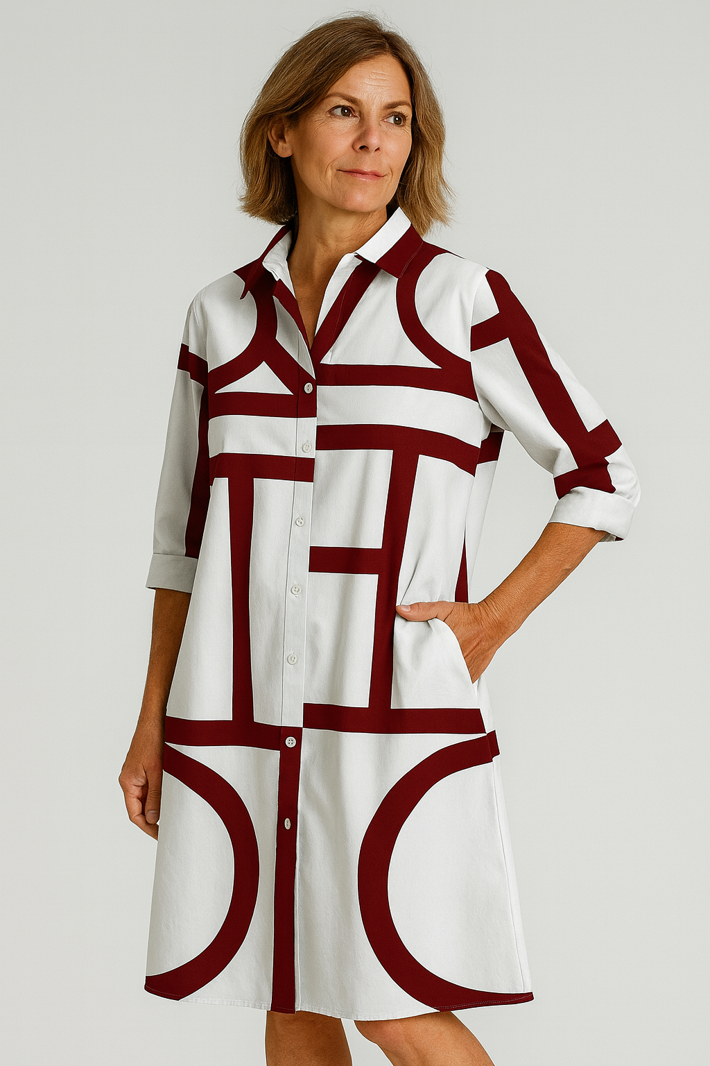 Teresa - Vestido camisero de mujer con estampado geométrico