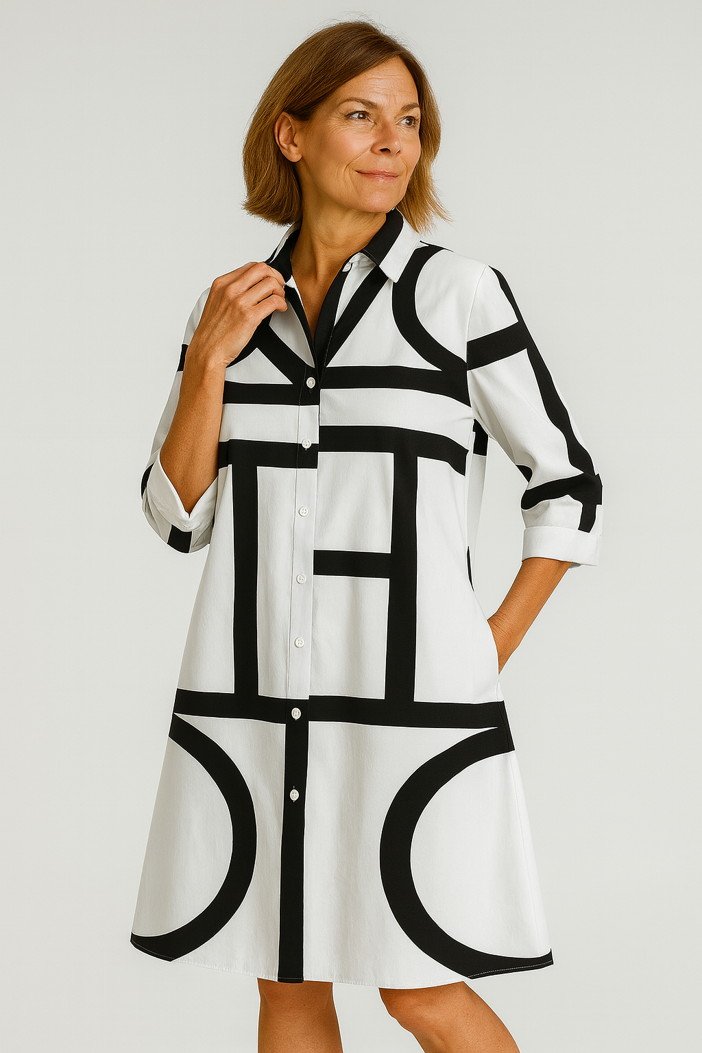 Teresa - Vestido camisero de mujer con estampado geométrico