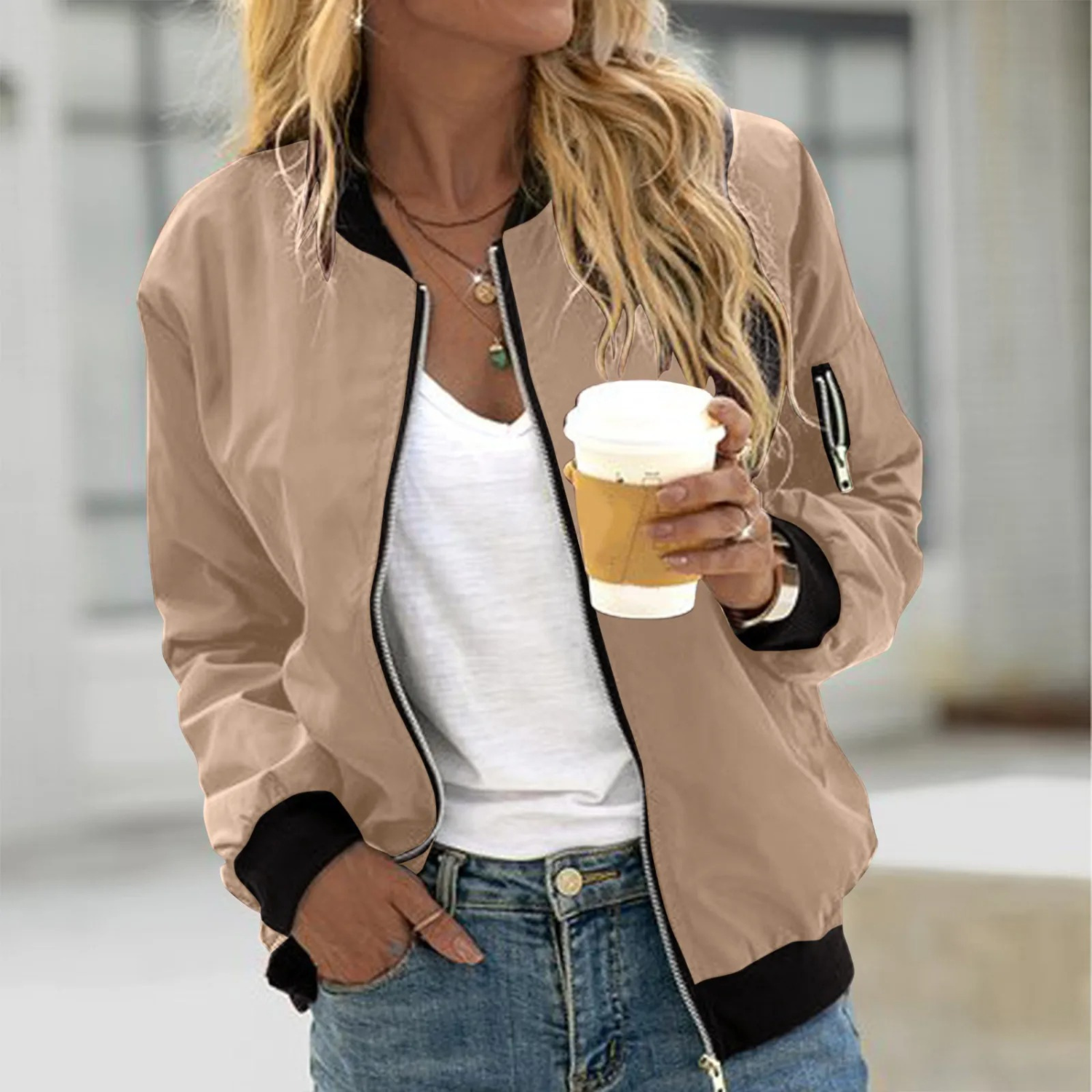 Natalia - Chaqueta bomber de mujer con cremallera frontal