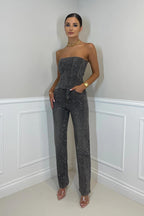 Adriana - Mono Mujer Elegante Palazo Sin Tirantes con Brillos