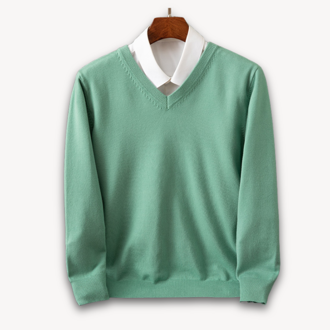 Leo – Jersey de punto con cuello en V y camisa integrada para hombre