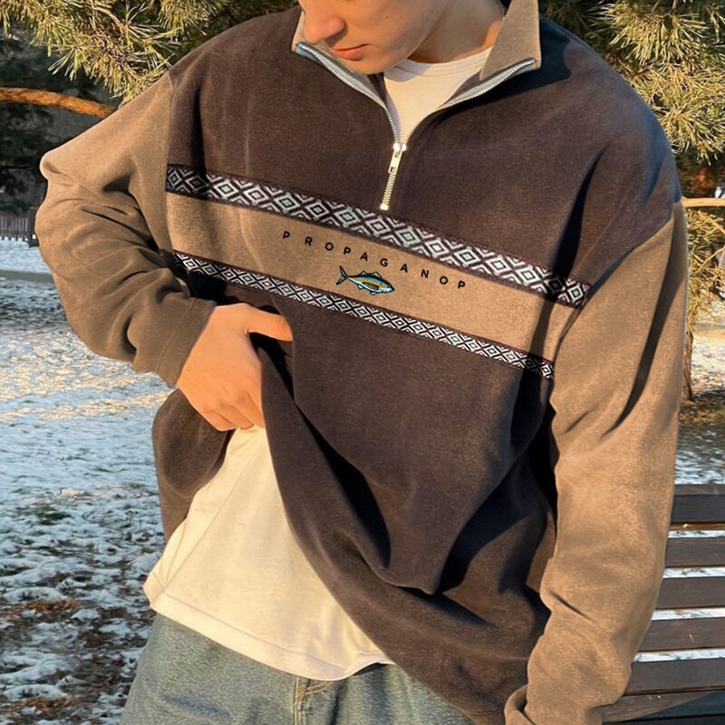 Sergio – Sudadera polar con cremallera y acento étnico para hombre