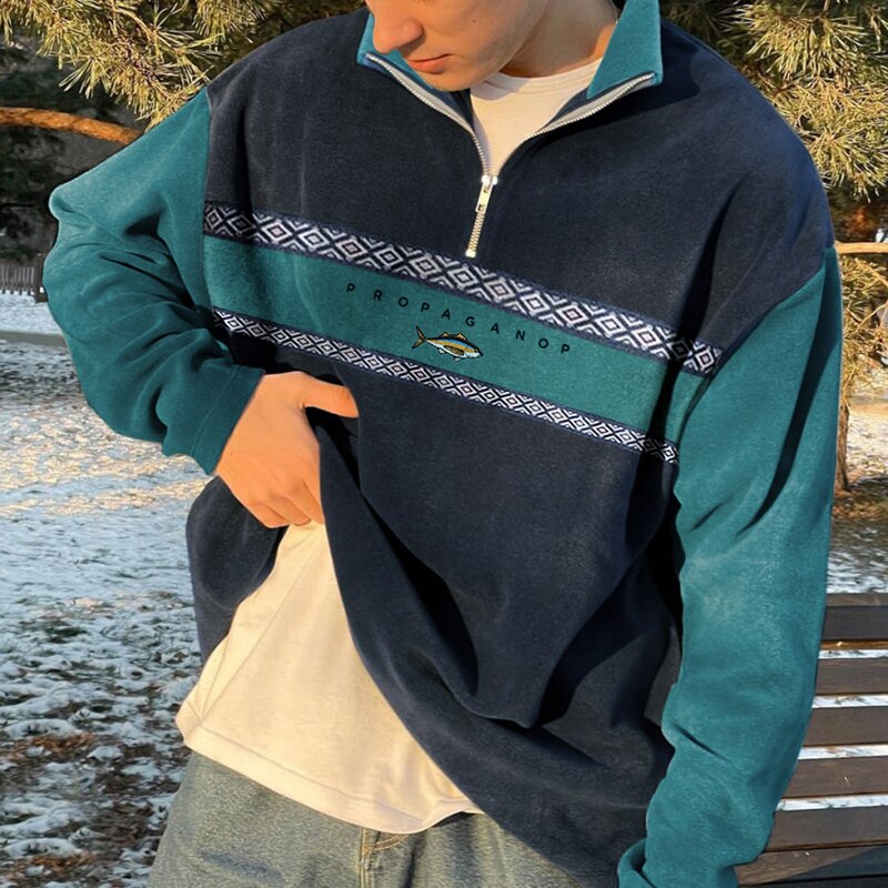 Sergio – Sudadera polar con cremallera y acento étnico para hombre