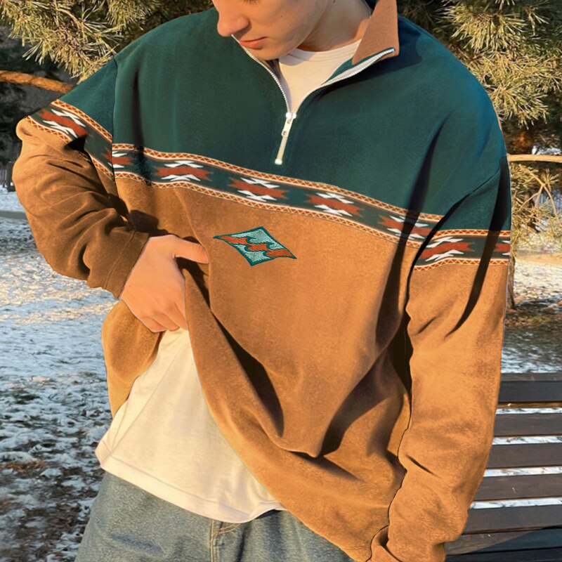 Sergio – Sudadera polar con cremallera y acento étnico para hombre