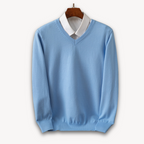 Leo – Jersey de punto con cuello en V y camisa integrada para hombre