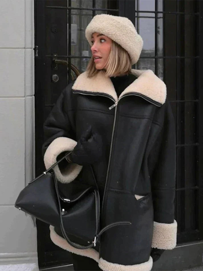 Laura - Chaqueta oversize para mujer con forro de borreguito
