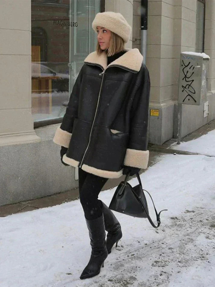 Laura - Chaqueta oversize para mujer con forro de borreguito