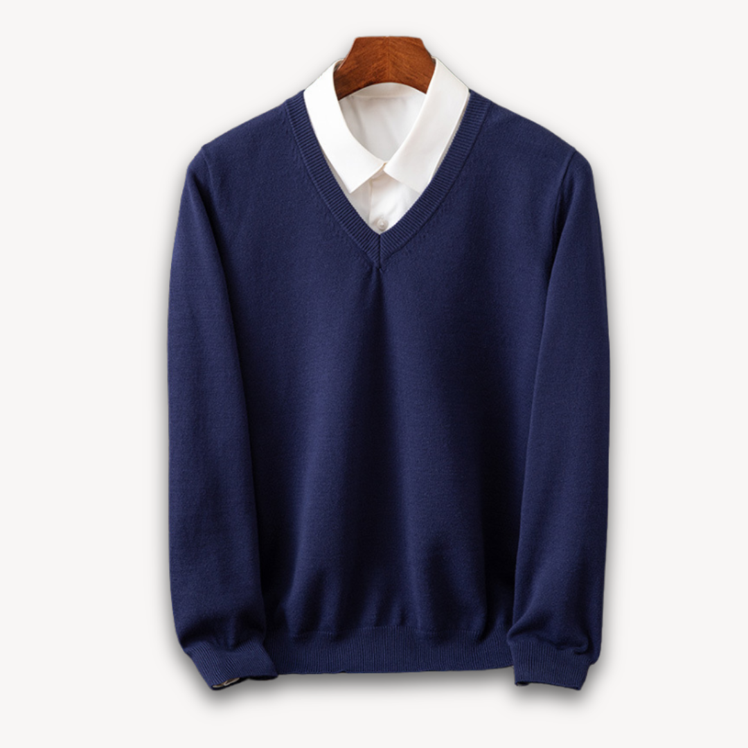 Leo – Jersey de punto con cuello en V y camisa integrada para hombre