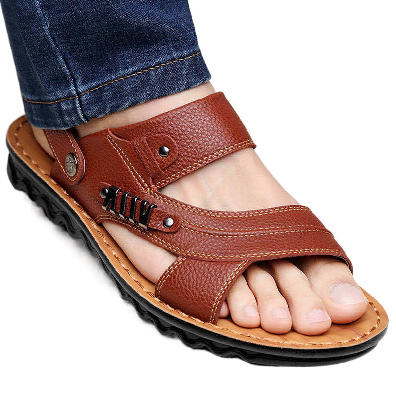 Raymund - Sandalias casual de cuero marrón