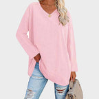 Daniela - Blusa oversize cuello en V manga larga mujer
