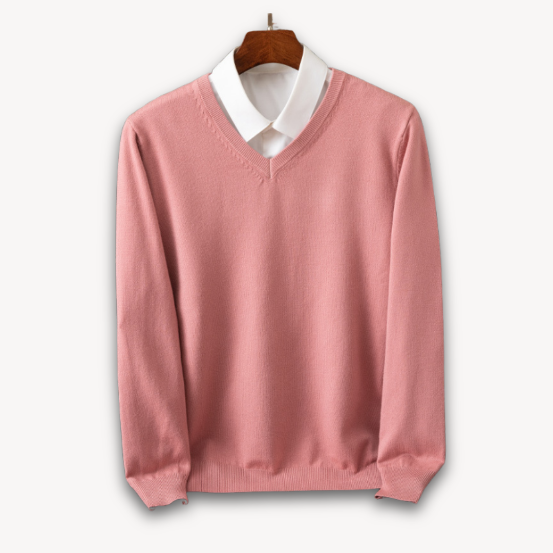 Leo – Jersey de punto con cuello en V y camisa integrada para hombre