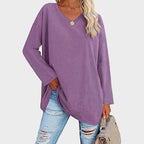 Daniela - Blusa oversize cuello en V manga larga mujer