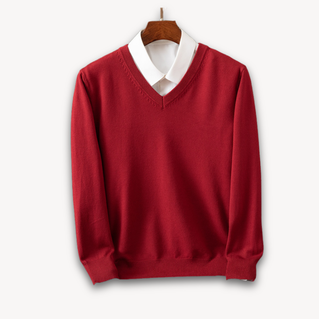 Leo – Jersey de punto con cuello en V y camisa integrada para hombre