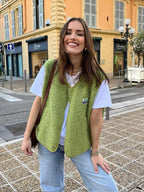 Ana - Chaleco de mujer borreguito sin mangas con botones
