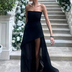Stephanie - Vestido de noche sin tirantes con abertura