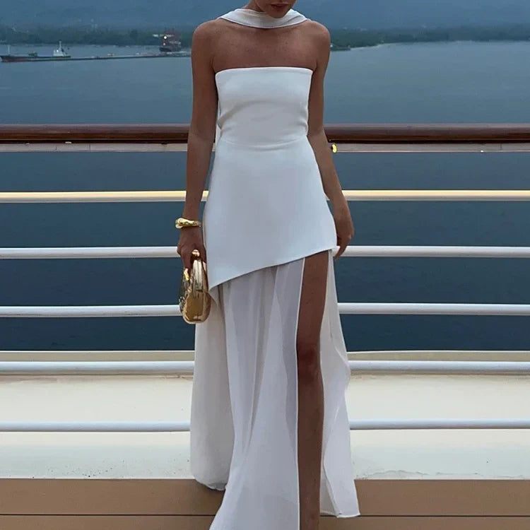 Stephanie - Vestido de noche sin tirantes con abertura