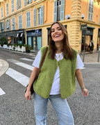 Ana - Chaleco de mujer borreguito sin mangas con botones
