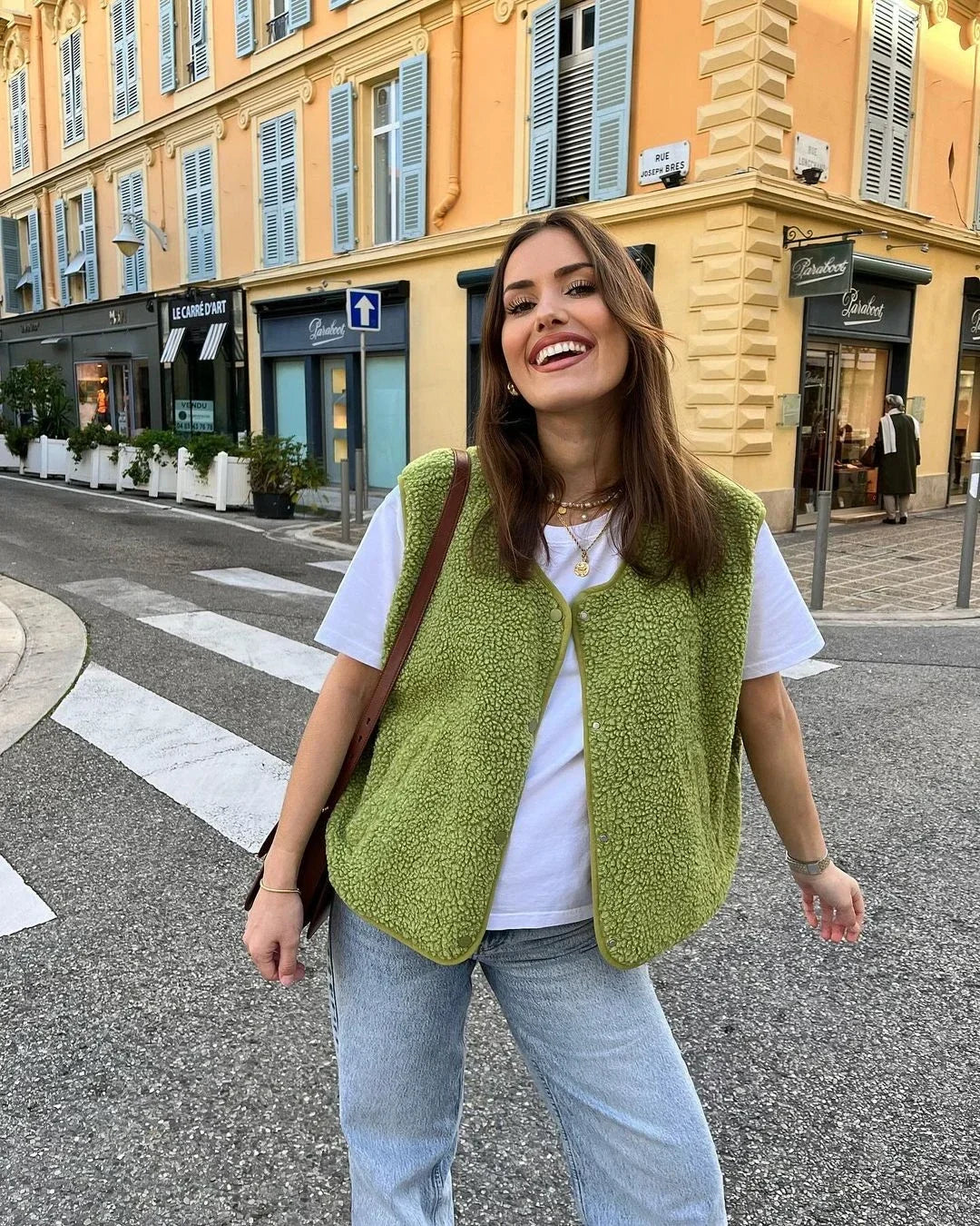 Ana - Chaleco de mujer borreguito sin mangas con botones