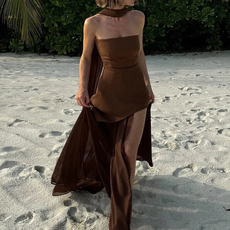 Stephanie - Vestido de noche sin tirantes con abertura