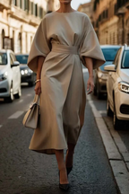 Mariana - Vestido midi de mujer con mangas amplias y cinturón