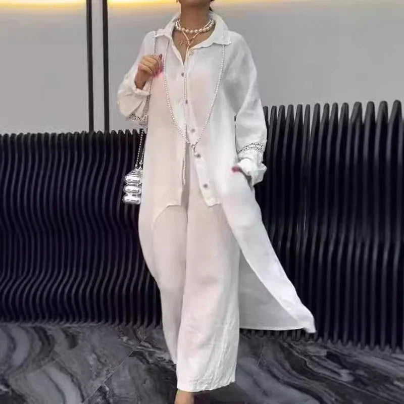 Albah | Conjunto de ganchillo de lino para mujer con botones y cuello de solapa