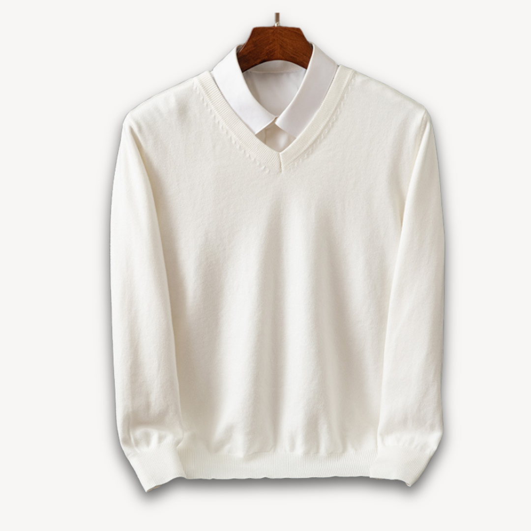 Leo – Jersey de punto con cuello en V y camisa integrada para hombre