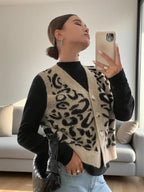 Claudia - Chaleco de mujer tejido con estampado animal print