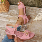 Camila - Sandalias de verano con tacón ancho y diseño perforado