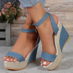 Lorena - Sandalias de verano con cuña de esparto y pulsera