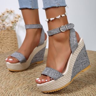 Lorena - Sandalias de verano con cuña de esparto y pulsera
