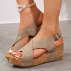Carla - Sandalias de cuña de corcho con tiras cruzadas