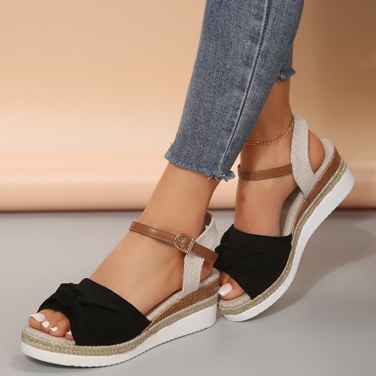 Reina - Sandalias de cuña con alpargata anudada