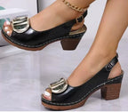 Julieta - Sandalias de verano con tacón medio y hebilla elegante