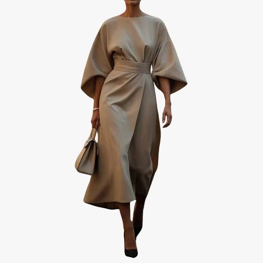 Valentina – Vestido midi con mangas amplias y cinturón para mujer