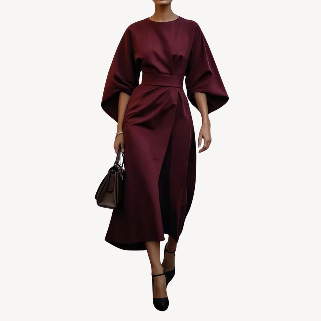 Valentina – Vestido midi con mangas amplias y cinturón para mujer